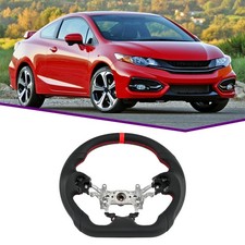 Us Leather Steering Wheel For 2012-2015 Honda Civic Gen 9th Si Fb Red Stitching