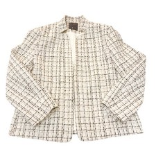 Mina Self Composition Tweed Plaid Lined Cream Open Blazer XL