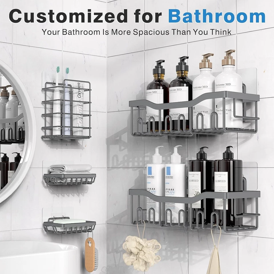 5PackRustproof Stainless Steel Shower Caddy–No Drill Adhesive Bathroom Organizer - Image 2 of 4
