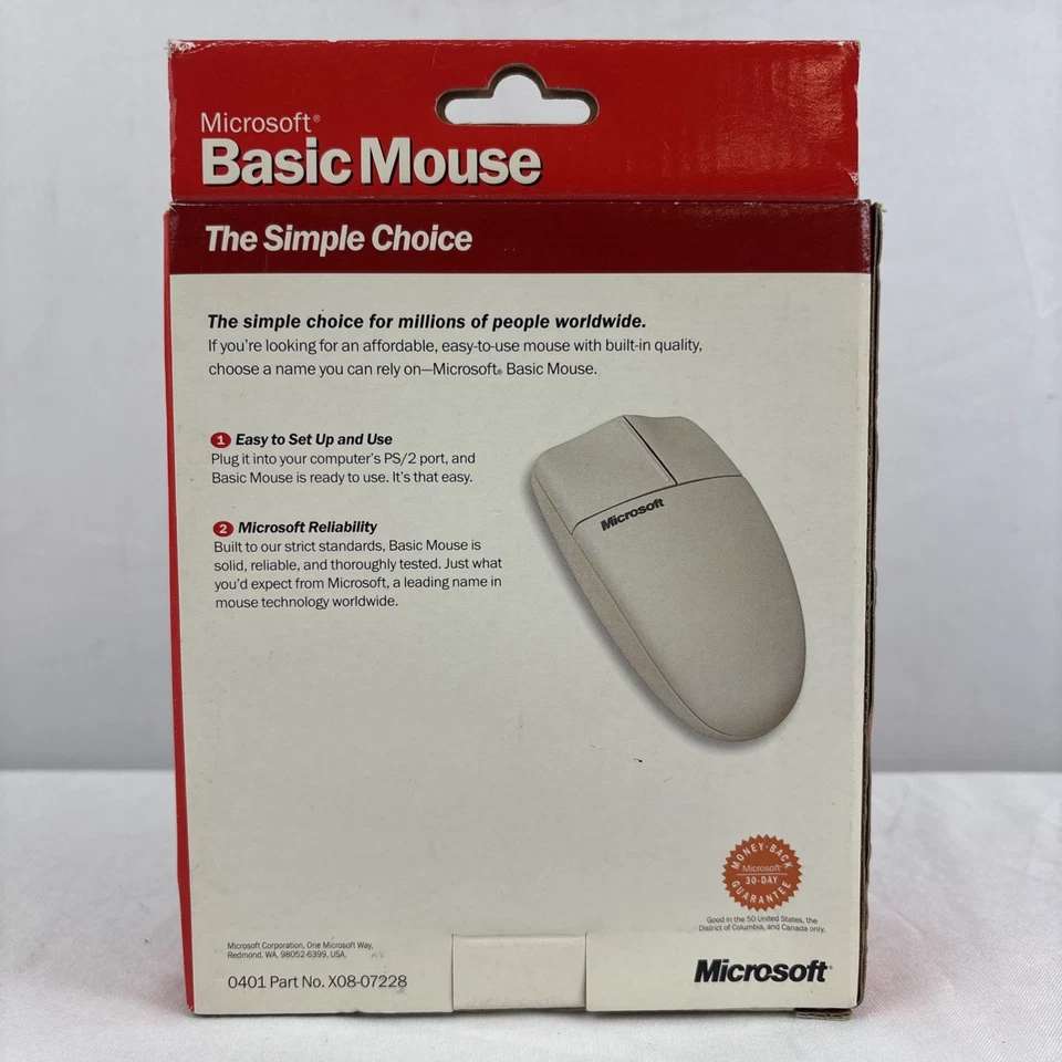 Vintage 2001 Kensiko Microsoft Basic Mouse A50-00039 1.0 Win (PS/2) NEW In Box  - Image 3 of 4