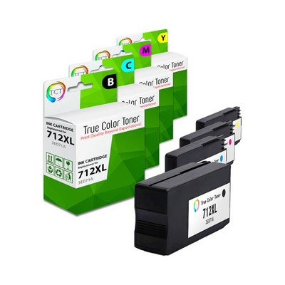 4Pk TCT Premium 712XL B C M Y Hi-Yield Compatible for HP DesignJet T650 T630 Ink