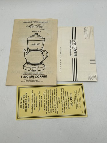 Vintage Mr Coffee Mrs Tea Hot Tea Maker 6 Cup + Bonus Tea Cozy HTM1D 1995 - Afbeelding 5 van 7