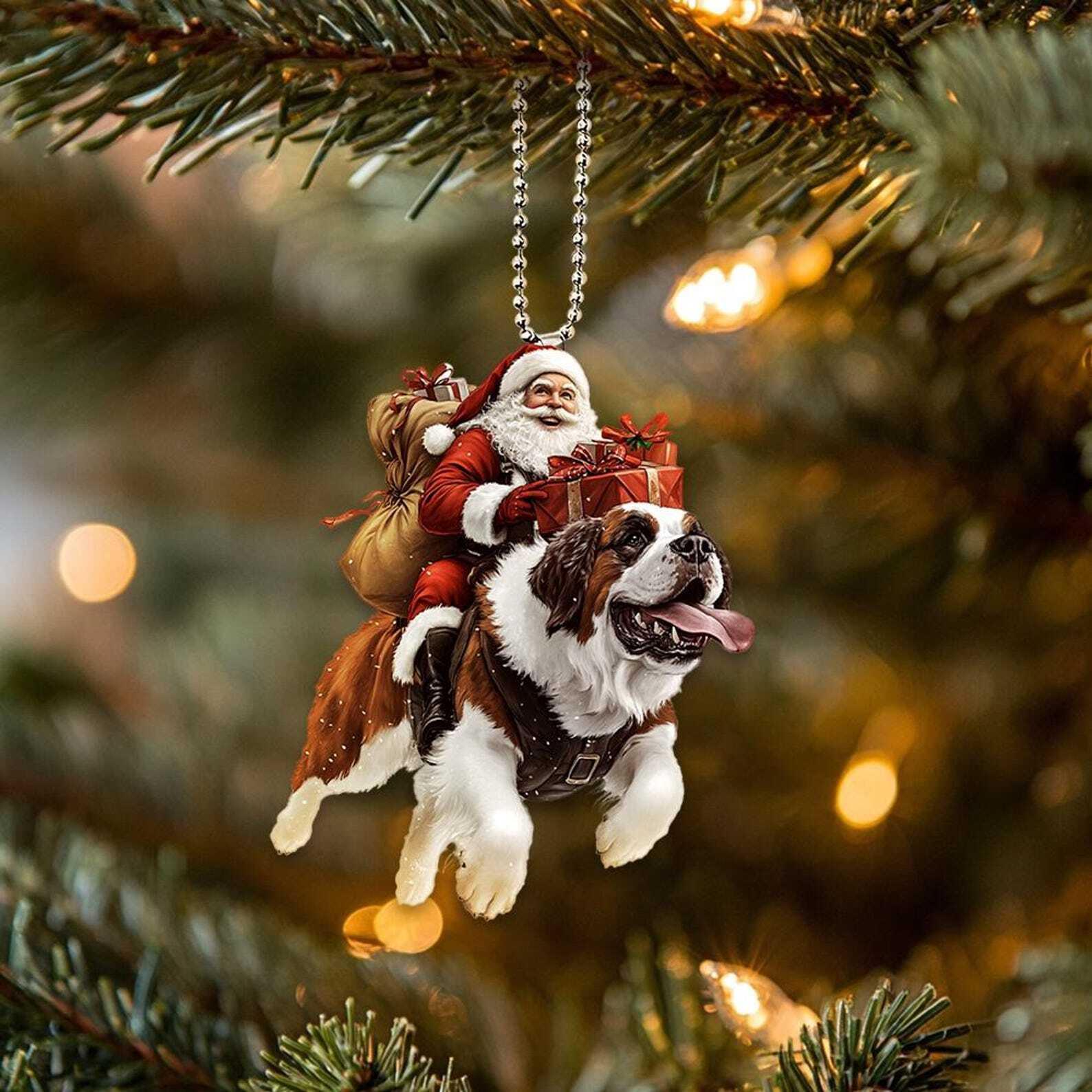 2d Flat Funny Saint Bernard Ornament Santa And Dog Ornament St Bernard Dog Car