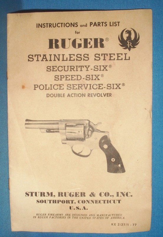 RUGER SECURITY 6 SPEED 6 POLICE SERVICE 6 Dtd. 1-77 INSTRUCTION MANUAL  C265E