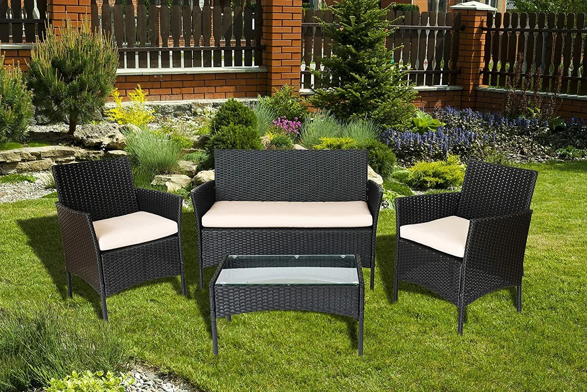 RATTAN GARDEN FURNITURE SET 4 PIECE CHAIRS SOFA TABLE OUTDOOR