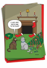 12 Funny Christmas Cards (1 Design, 12 Cards) - Cat Decor C2912XSG-B12x1