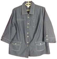 CJ1110- TANJAY Women's 67% Cotton Jacket 3/4 Sleeve Pocket Blue Size 18 Plus