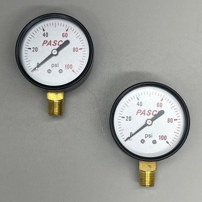 PASCO (2 PACK) Pressure Gauge 1/4'' MPT Brass Connection 2-1/2'' 100 PSI 1741