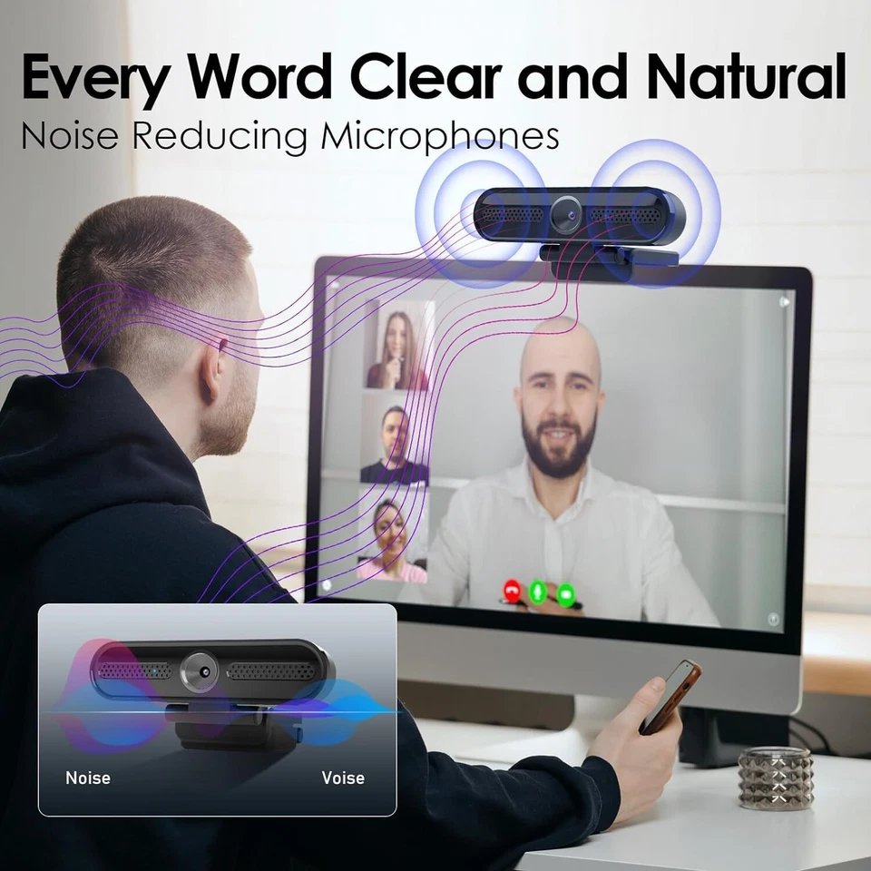 Webcam Kamera 4K mit Mikrofon und Stativ Privat für PC Computer Desktop B392 - Bild 3 von 4