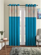 New 2 Piece Eyelet Polyester Door Curtain Set - 7 feet Aqua Blue