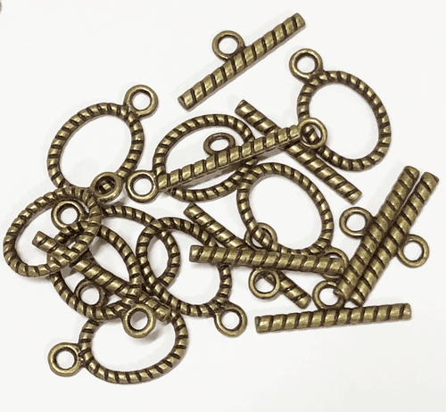 20 sets Antiqued Brass oval Toggle Clasps, bulk twisted toggle clasps - Picture 1 of 4