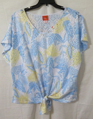 NWT Hearts of Palm Women's Tropical Forest Print Knit Top Front Tie Plus Size 3X