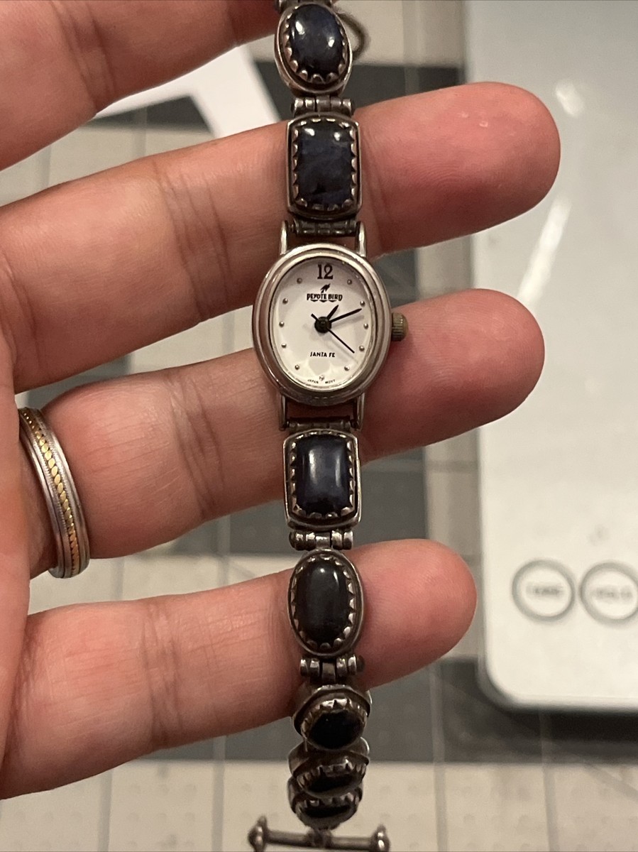 Peyote Bird by chili Rose Beaded Silver Watch-battery are not included Vintage Peyote Bird Santa Fe Watch Original Red Leather Band  main image 4