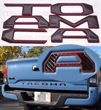 3D Raised Tailgate Insert Letters fits 2016-2021 Toyota Tacoma Black Fiber Red