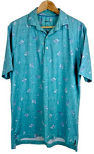 Johnnie O Polo Shirt Men's M Blue Floral Mosaic Golf Stretch Performance