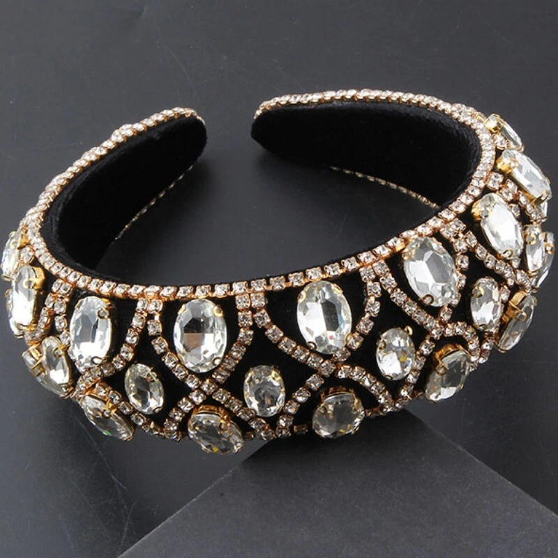 1PC Lusso Bling Strass Fascia Brillantini Cristallo Barocco Capelli Ghiere Rétro - Immagine 2 di 4