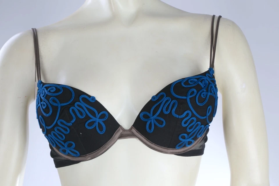 Sujetador acolchado negro detallado con correa azul La Perla talla US 34 B EU 75 Foto 3 de 4