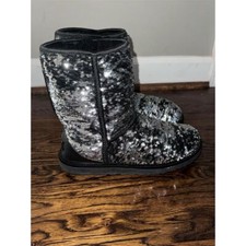 UGG Women's Classic Short Sequin Boots Black Silver Size 7