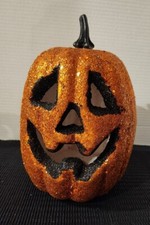 Halloween Orange Glittered Foam Pumpkin w/Flashing Lights