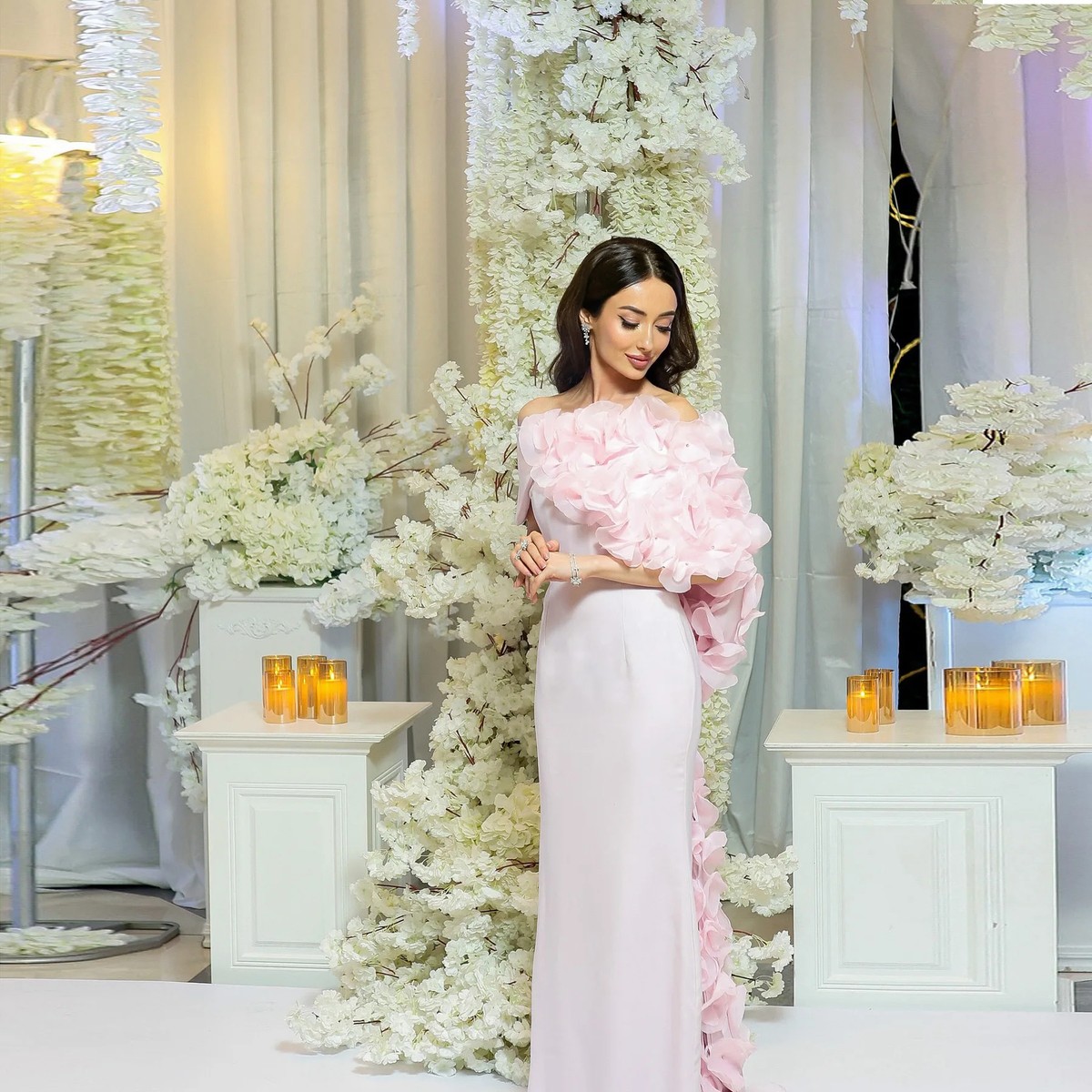 chinese dress ladies Light Pink Crepe Loose Silhouette Dress | FG ATELIER main image 0
