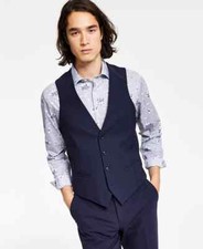 BAR III Men's Navy Slim Fit Solid Wool Suit Vest Medium yse0322