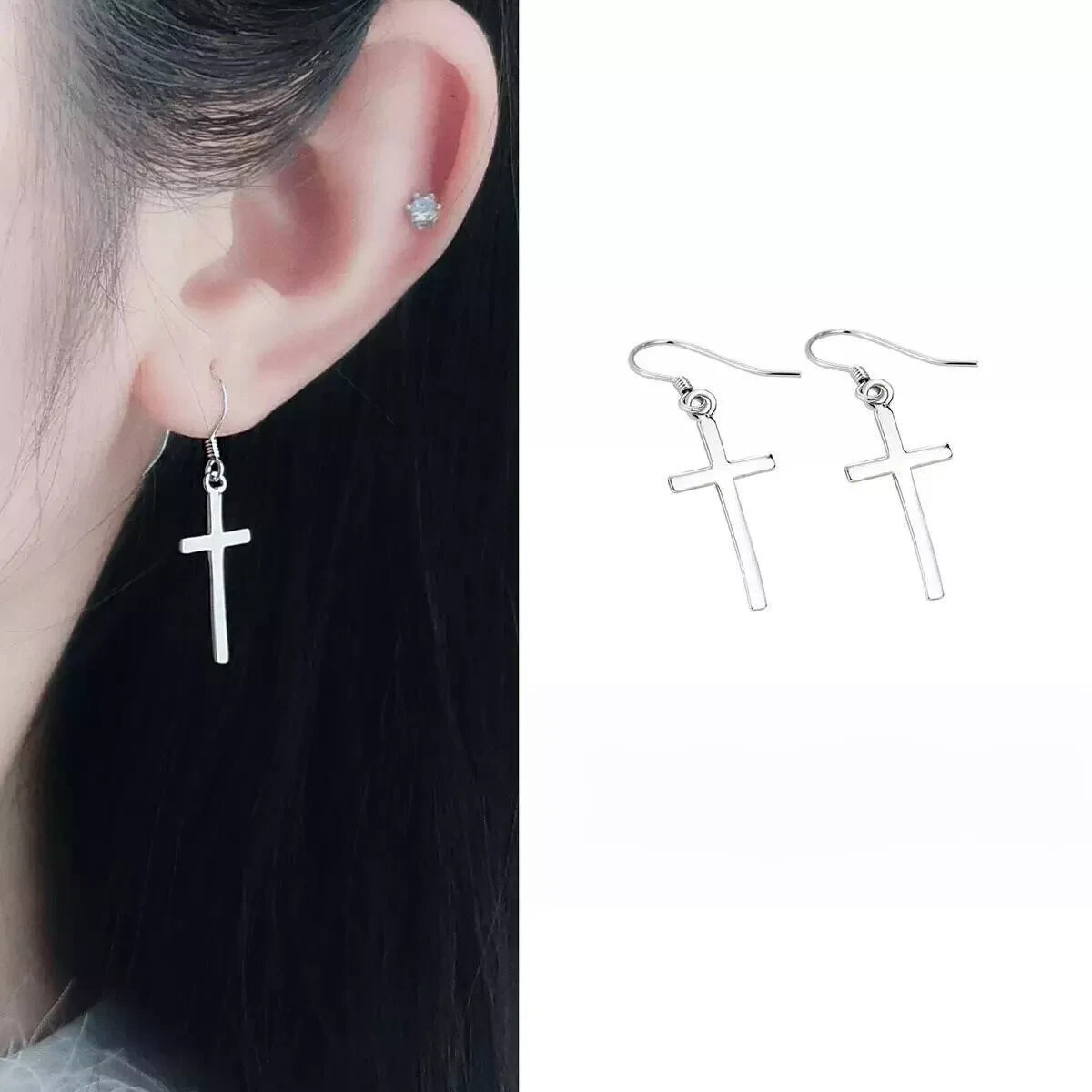S925 Sterling Silver Minimalist Cross Stud Earrings for Women