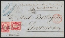 n°17B (x2), oblitérés GC 5080 ALEXANDRIE lettre pour Livourne Italie - TB