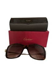 Cartier Brown Acetate Gold Tone Metal Panther...