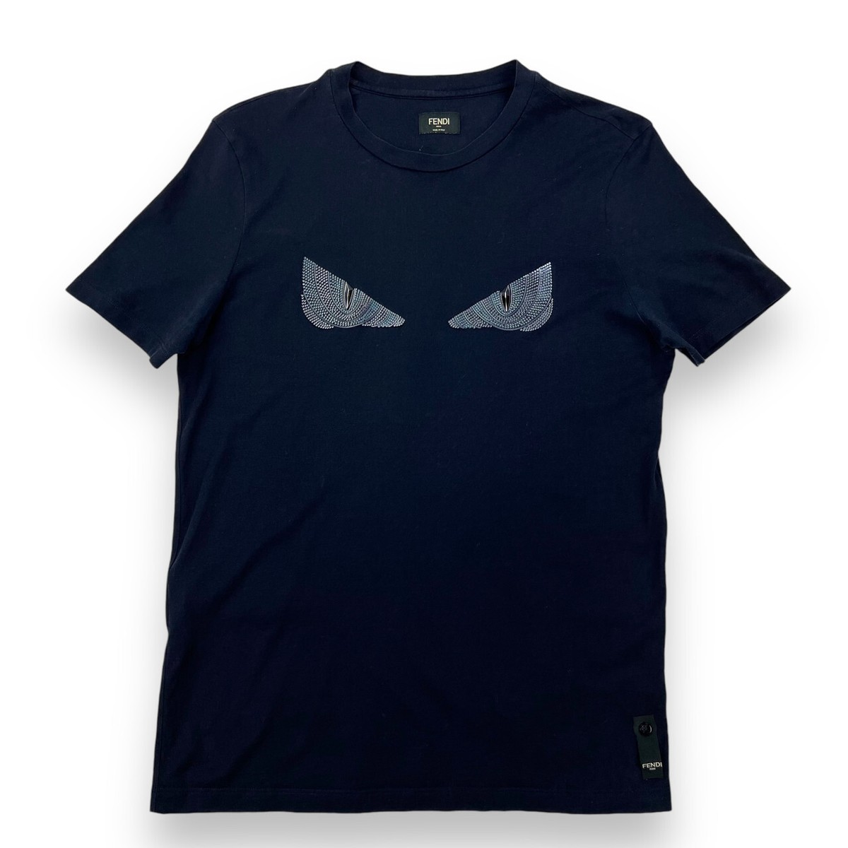 Fendi Bag Bugs Crystal Embellished Navy T Shirt UK