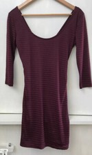 Forever 21 Burgundy Dress Small Womens 21 Lined 3/4 Sleeve Stripe Sheer Bodycon