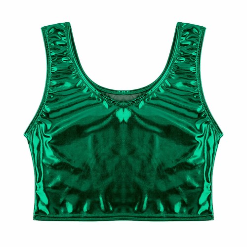 Women Tank Crop Top Shiny Metallic Scoop Neck Vest Fashion Bustier Blouse Shirt - Picture 55 of 114