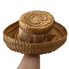 Vintage Amy New York Straw Boater Hat Abraham Straus Ribbon Accent