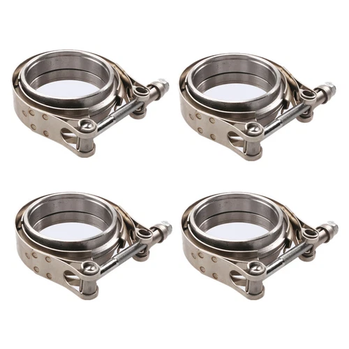 2.5 Inch V-Band Flange&Clamp Kit Male/Female With Ridge Exhaust Stainless 4 Pcs - Picture 1 of 7