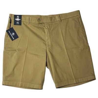 NWT Hart Schaffner Marx Mens Chino Shorts Flat Front SZ 42 Stretch Dark Khaki