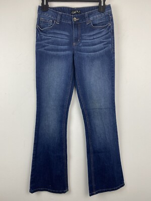 size Long Juniors Blue Denim Mid Rise Sofia Hipster Flare Jeans 