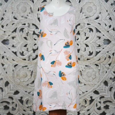 Rachel Zoe Sleeveless Shift Dress M Pockets Floral Print Pink Orange Teal Summer