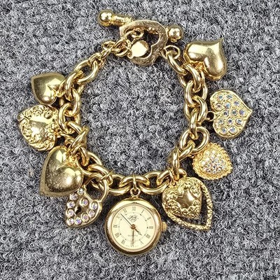 Kirk s Folly KF330Y Bracelet Watch Heart Charm Gold Tone Quartz 7.5  Boxed