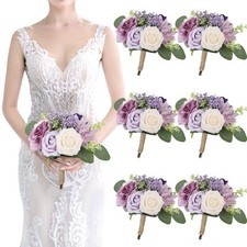 Artificial Bridesmaid Bouquets 6 Pcs - 7 Inch Pre-made 6pcs Bouquets, Lilac