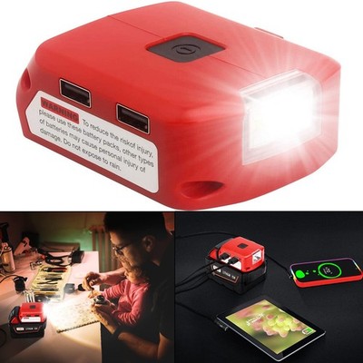 Dual USB Port Battery Adapter for Milwaukee 18v Battery USB Phone Charger /Light