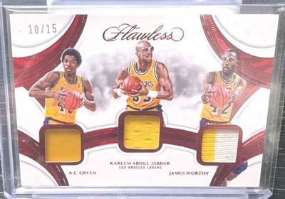 WOW   Panini Flawless Triple Patches Ruby /15 Abdul-Jabbar Worthy Green Lakers