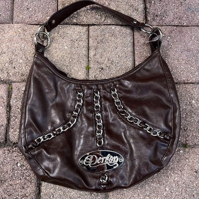 Y2K Dereon by Beyonce Brown Faux Leather Shoulder Bag Purse Silver Hardware