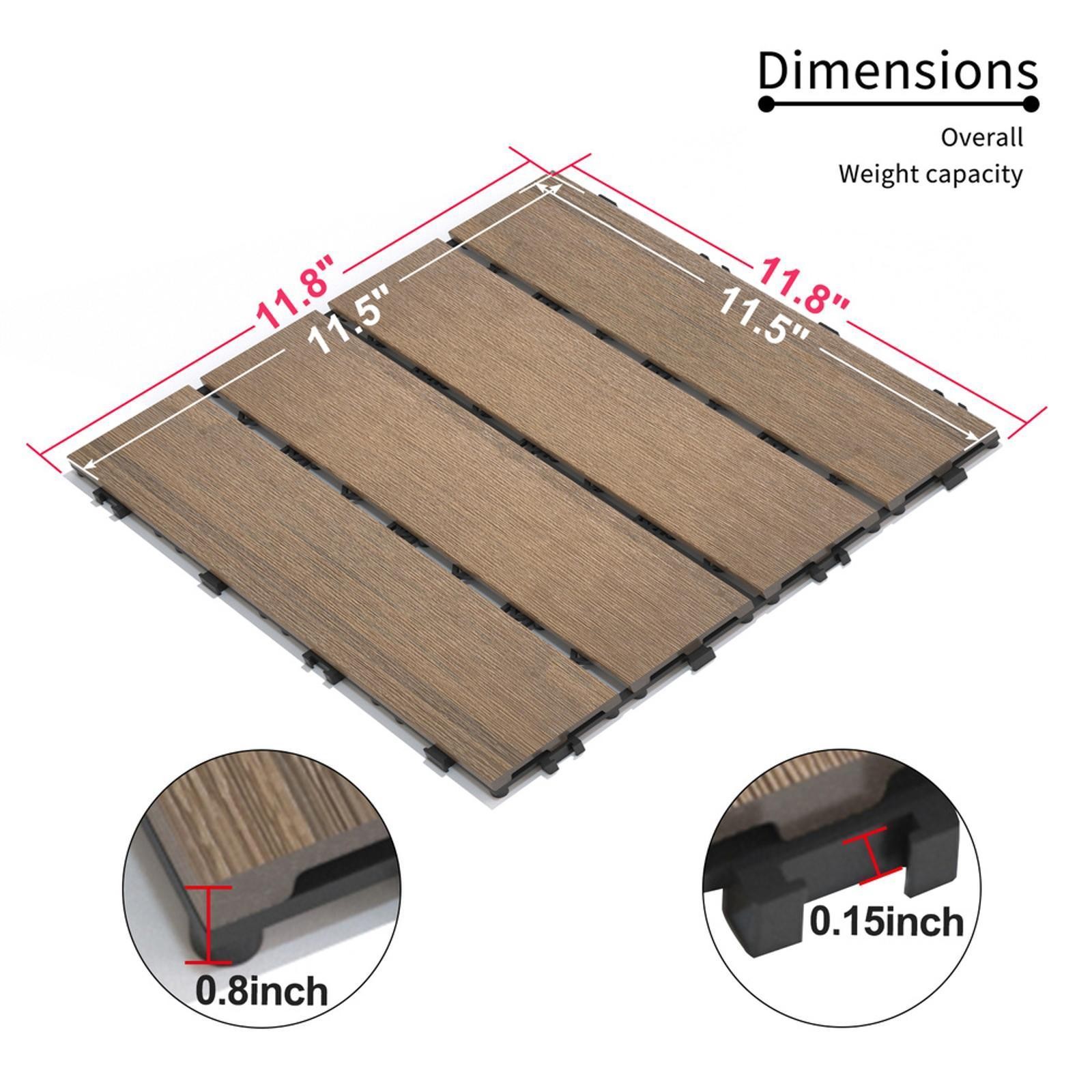 Patio Floor Tiles Pack of 11 WPC Wood-Plastic Composite Patio Deck Tiles DIY