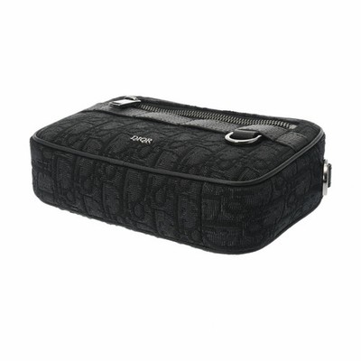CHRISTIAN DIOR Safari Bag Oblique Black Canvas Leather Shoulder | eBay