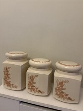 Vintage Hornsea England Corn Flower Harvest 3 Vorratsgläser Deckel Teedose