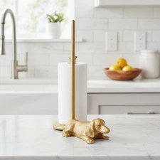 Handmade Gold Dog Paper Towel Holder - Stylish and Functional Kitchen Accent