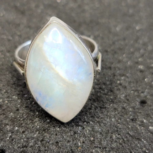 Vintage Moonstone Ring Sterling Silver 925, Size 10, Large Marquise Cabochon