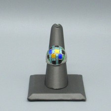 Vintage Sterling Silver Multi-Color Enamel Inlay Ring Size 8.5