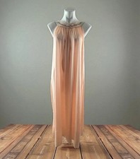VTG Lorraine Long Nightgown Sleeveless Peach Lace Floral Scoop Neckline Med