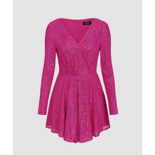 NEW PINK ROMPER SZ 6 SEQUIN V-NECK RUFFLE ZIP CIDER WRAP PARTY COCKTAIL