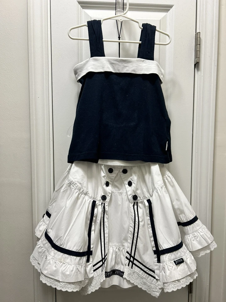 JUEGO DE 5 PIEZAS*RARO JOTTUM Encantador, Náutico*3 Tops, Falda, Medias—Talla 128, EE. UU. 7-8 Foto 4 de 4